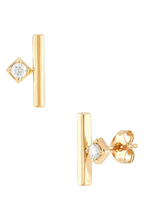 10K Yellow Gold Diamond Bar Stud Earrings
