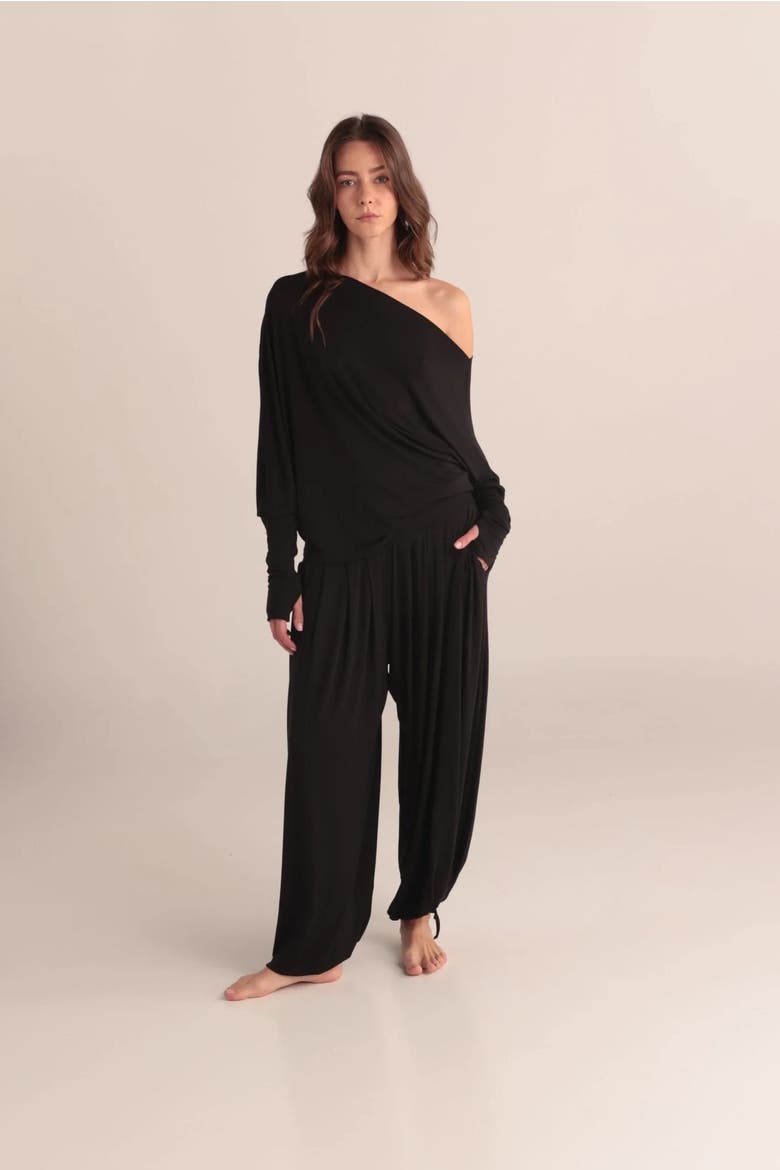 Stellar Asymmetric Drape Top, Alternate, color, Black