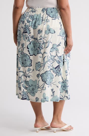 CASLON CASLON® FLORAL LINEN BLEND PULL-ON SKIRT 