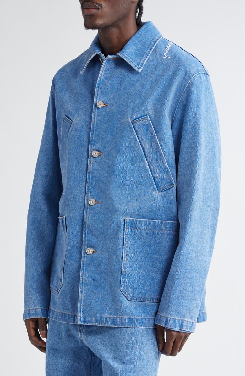 Marni Logo Embroidered Denim Chore Jacket, Alternate, color, Cobalt