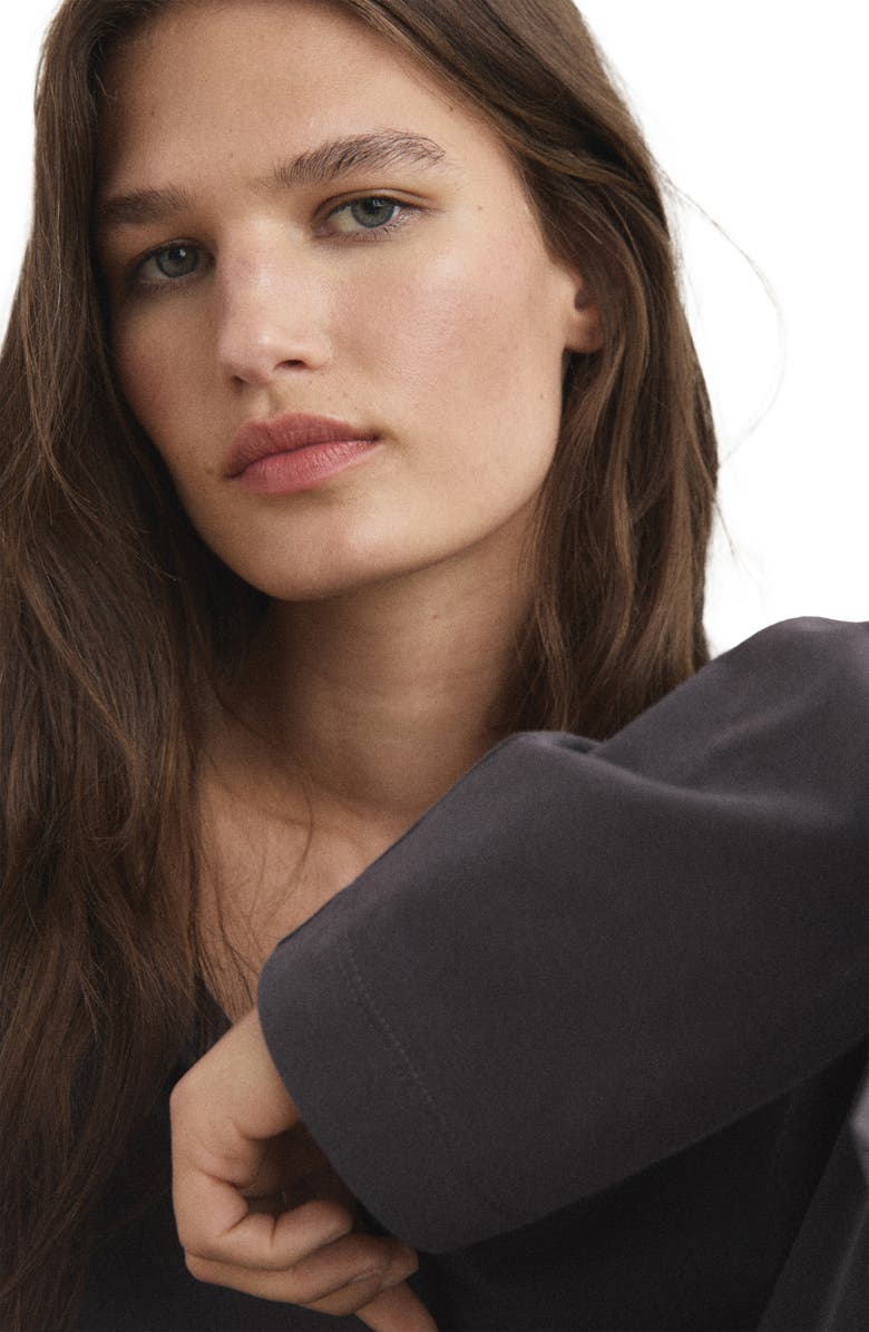 MANGO Long Sleeve Cotton V-Neck Pajama Top, Alternate, color, Charcoal