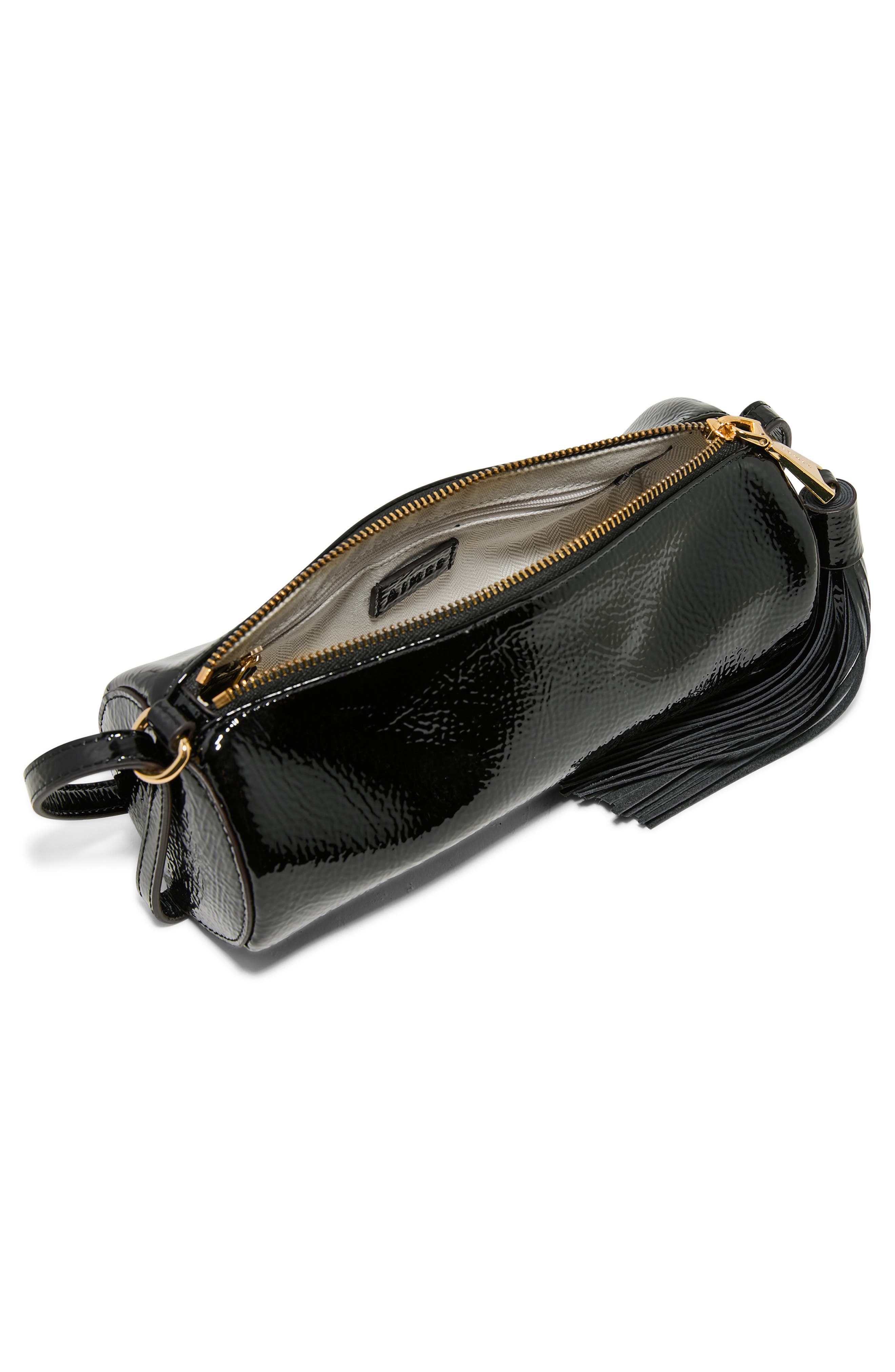 AIMEE Barrel Leather Shoulder Bag, Alternate, color, Black Crinkle Patent