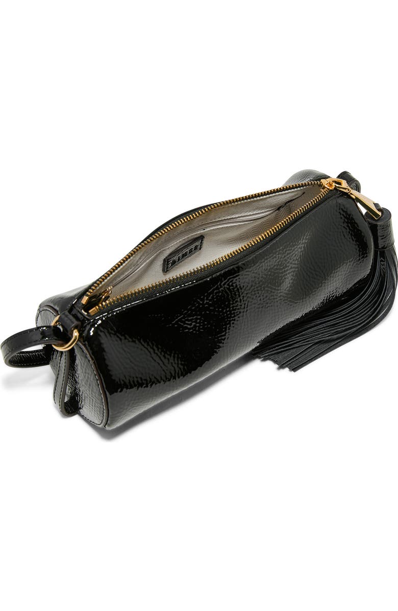 AIMEE Barrel Leather Shoulder Bag, Alternate, color, Black Crinkle Patent