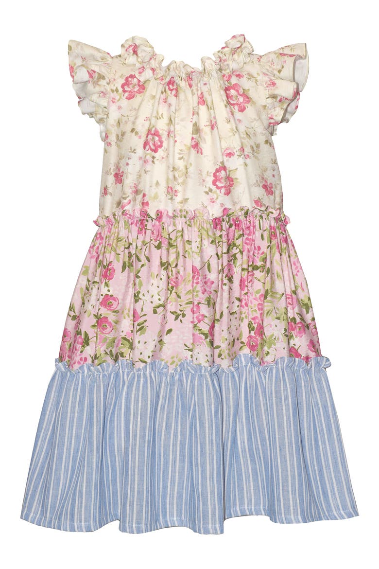 Kids' Mixed Print Flutter Sleeve Dress, Main, color, MULTI