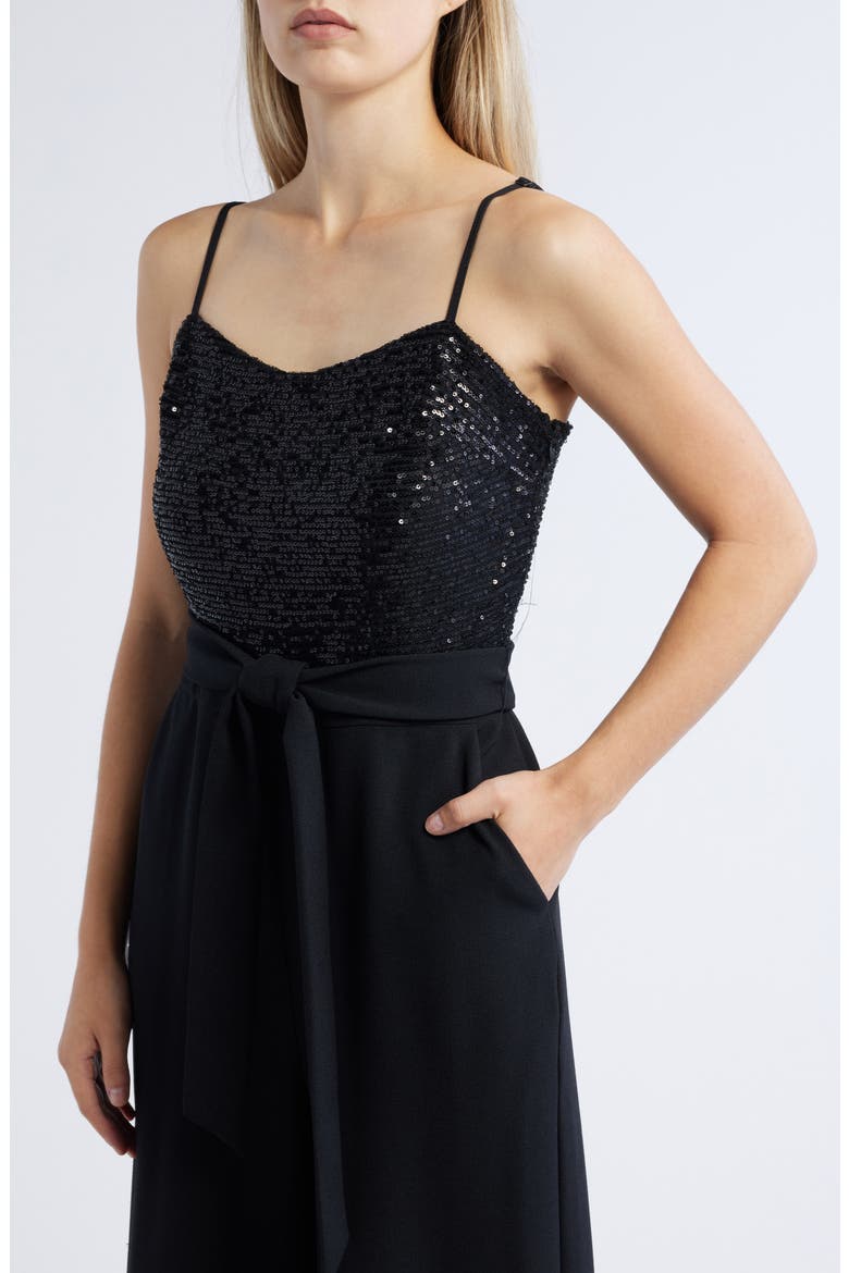 Sequin Square Neck Wide Leg Jumpsuit, Alternate, color, BLACK