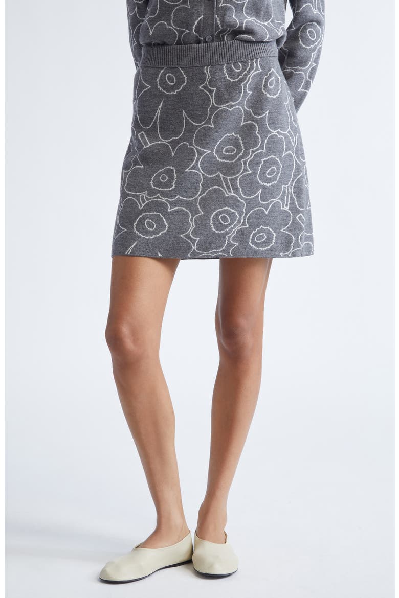 Vapaus Piirto Unikko Jacquard Merino Wool & Organic Cotton Blend Sweater Skirt, Main, color, DARK GREY OFF WHITE