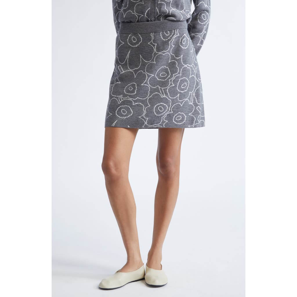 Marimekko Vapaus Piirto Unikko Jacquard Merino Wool & Organic Cotton Blend Sweater Skirt In Gray