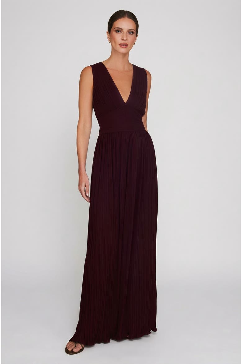 Pleated Plunge Maxi Dress, Main, color, Wine