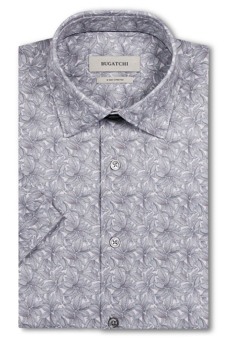 Miles OoohCotton® Leaf Print Short Sleeve Button-Up Shirt, Alternate, color, SHARK