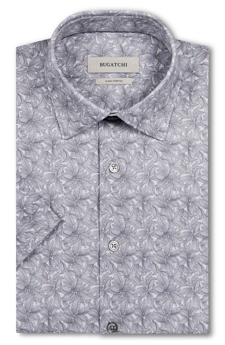 Bugatchi Miles OoohCotton<sup>®</sup> Leaf Print Short Sleeve Button-Up Shirt, Alternate, color, Shark