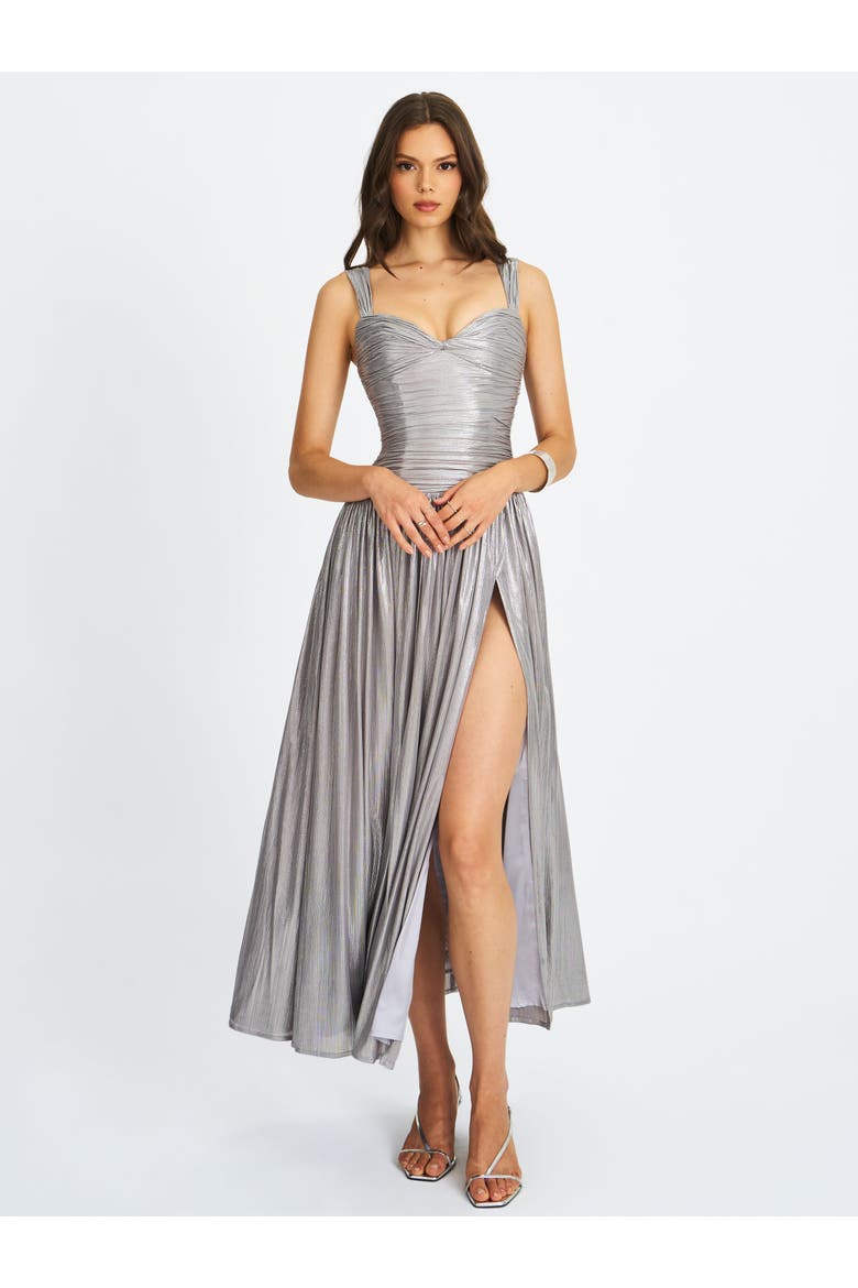Palmer Glitter Drop Waist Maxi Dress, Alternate, color, Silver