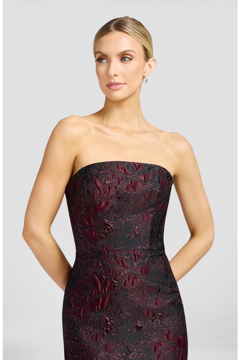 Viviana Metallic Floral Strapless Sheath Cocktail Dress, Alternate, color, DARK CHERRY MULTI