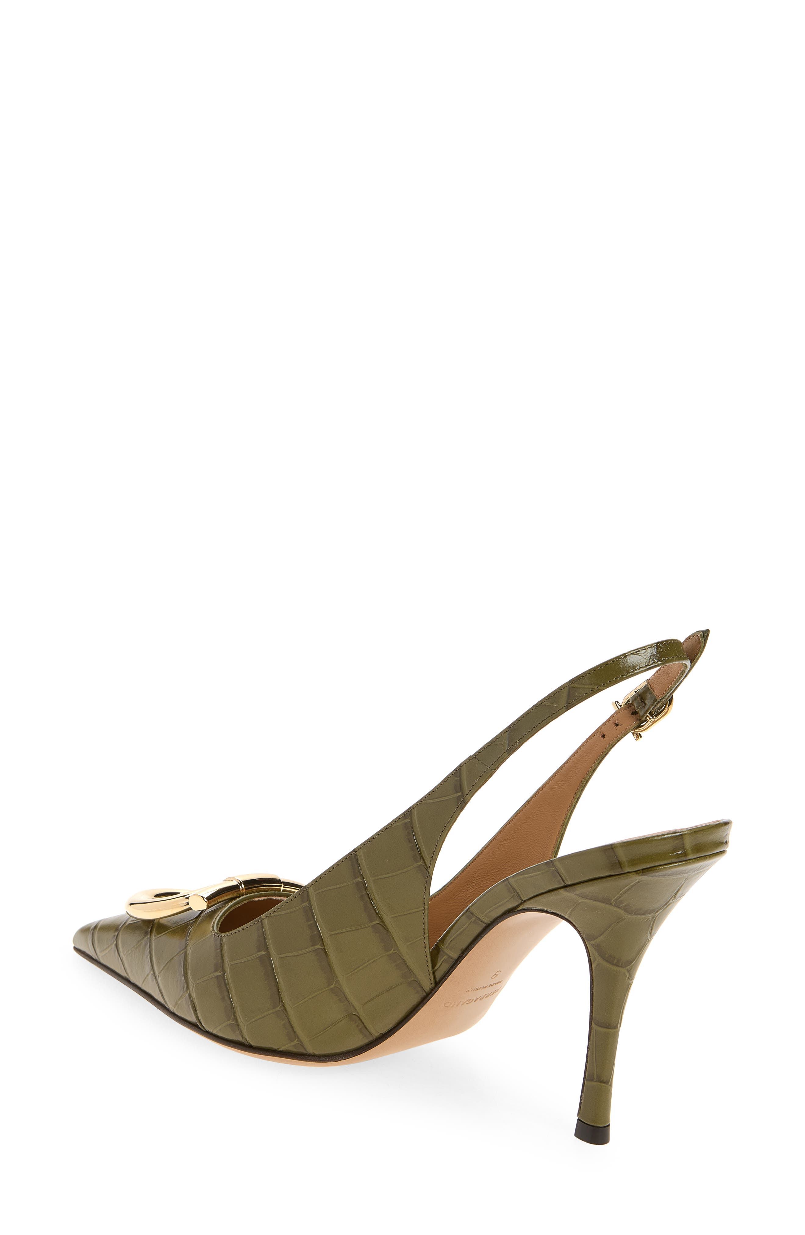 Sara Croc Embossed Pointed Toe Slingback Pump, Alternate, color, NEW OLIVE BISCOTTO