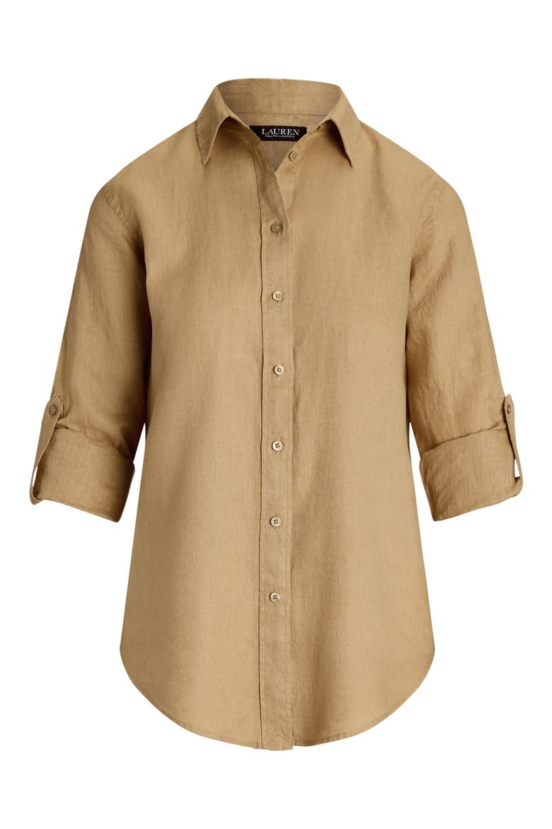 Relaxed Fit Linen Button-Up Shirt, Alternate, color, BIRCH BEIGE