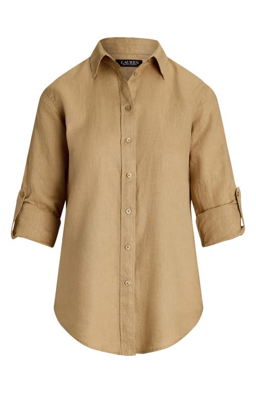 Shop Ralph Lauren Lauren Relaxed Linen Button-up Shirt In Birch Tan