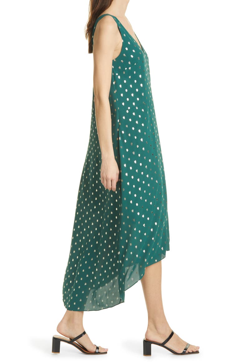 Cami Metallic Dot Sleeveless High/Low Shift Dress, Alternate, color, GREEN