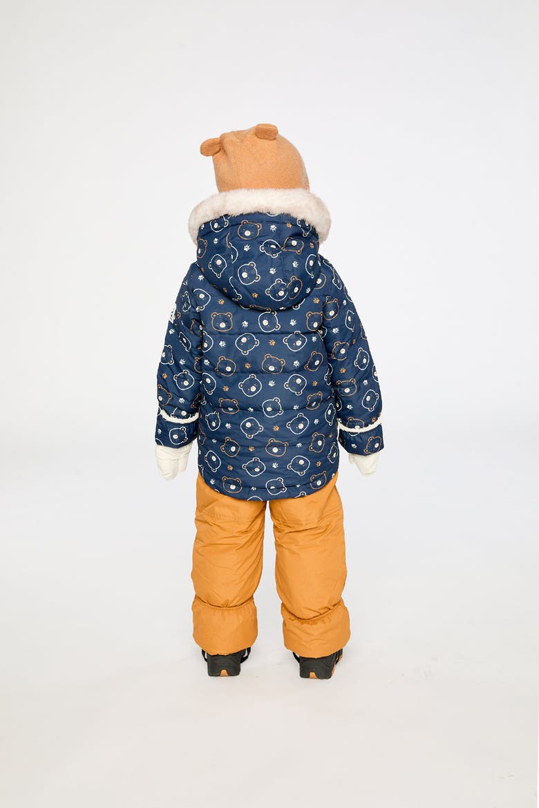 Teddy Bear Two Piece Coat Pants & Neckwarmer Snowsuit, Alternate, color, Blue Printed Teddy Bears