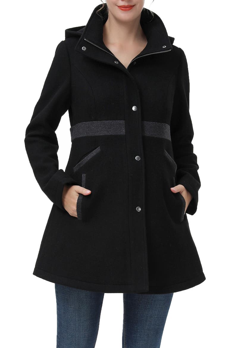 Adeline Wool Blend Maternity Coat, Main, color, BLACK/GRAY