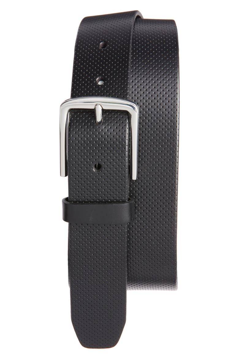 Perforated Leather Belt, Main, color, BLACK
