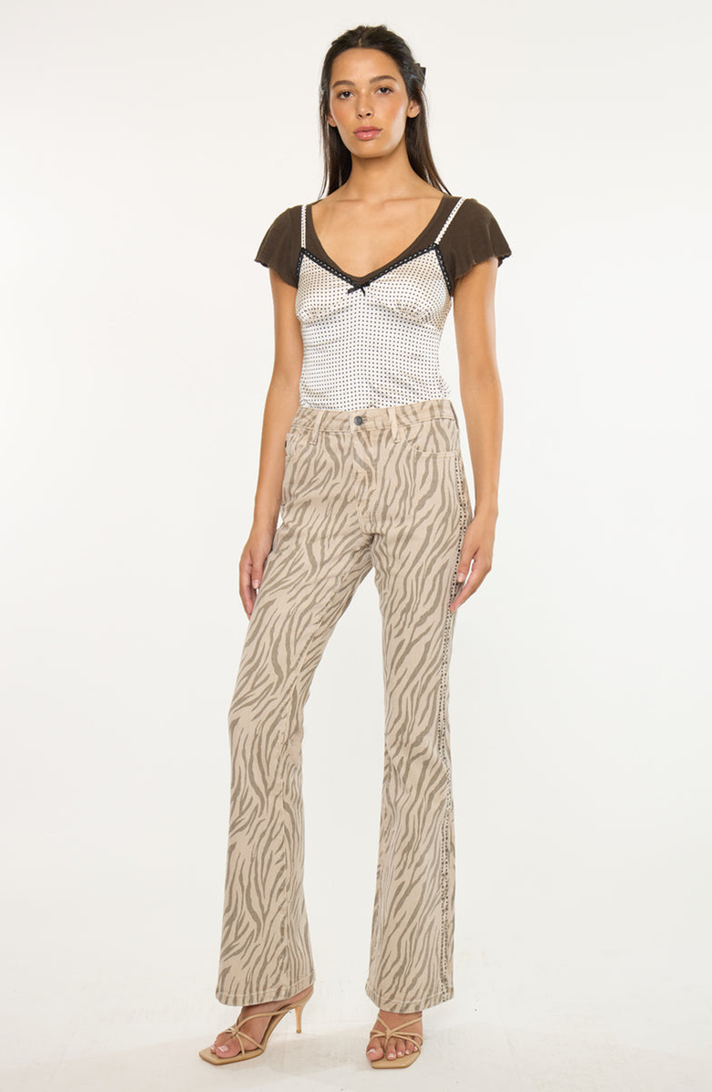 KanCan Zellie High Rise Flare Jeans, Alternate, color, Beige Zebra Print