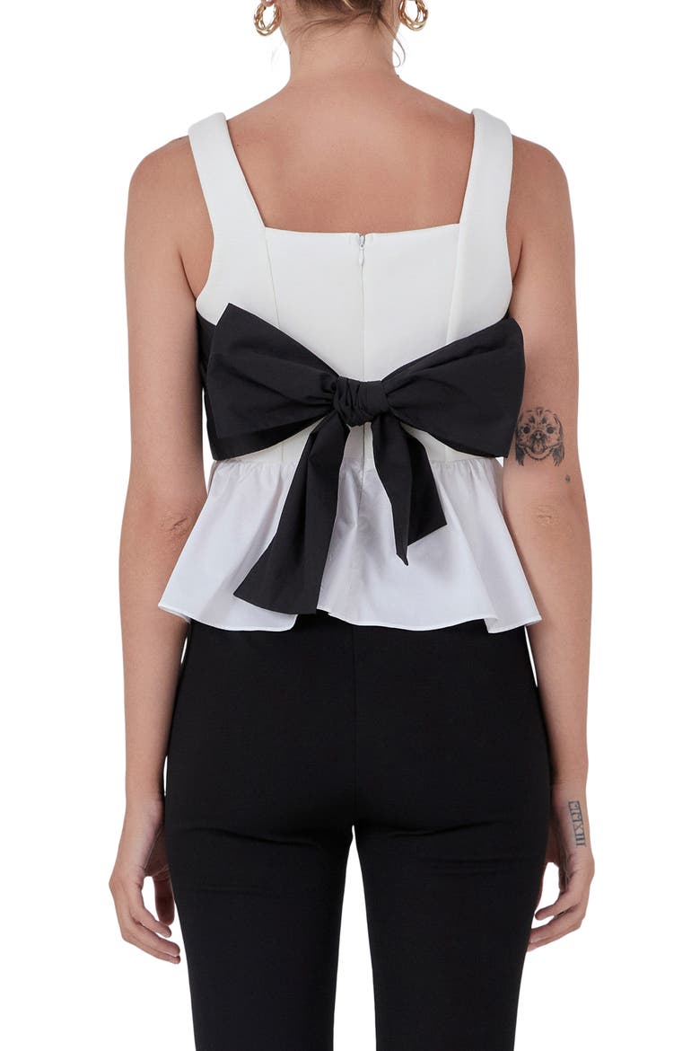Bow Back Peplum Top, Alternate, color, IVORY/ BLACK
