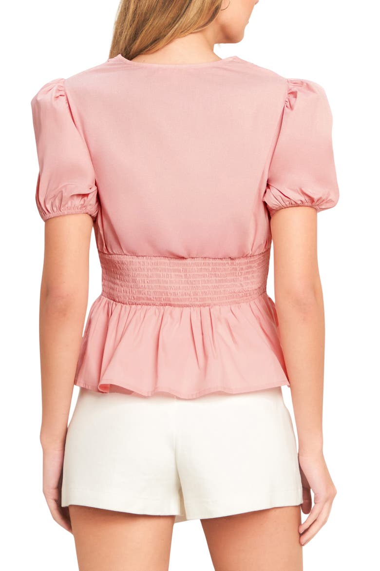 Solid Puff Sleeve Peplum Top, Alternate, color, BABY PINK