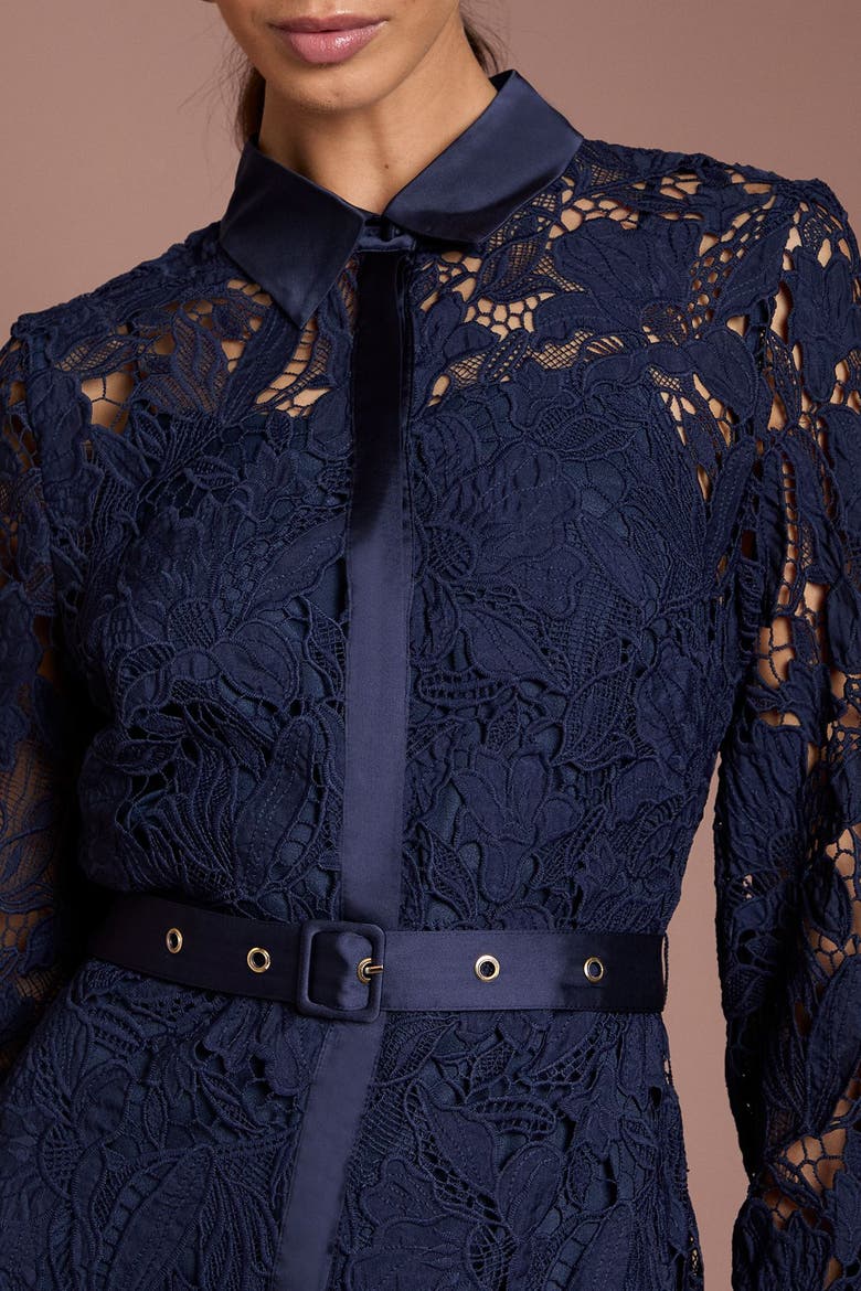 Lace Shirt Long Sleeve Dress, Alternate, color, Navy