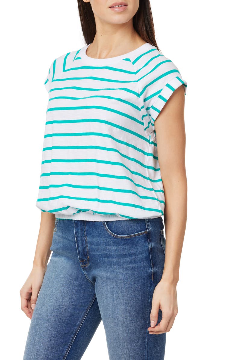 CURVE APPEAL Cap Sleeve Cotton T-Shirt, Alternate, color, Spectra Green Stripe
