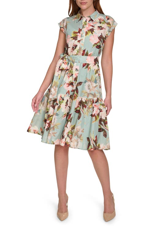 Floral Cap Sleeve Cotton Shirtdress