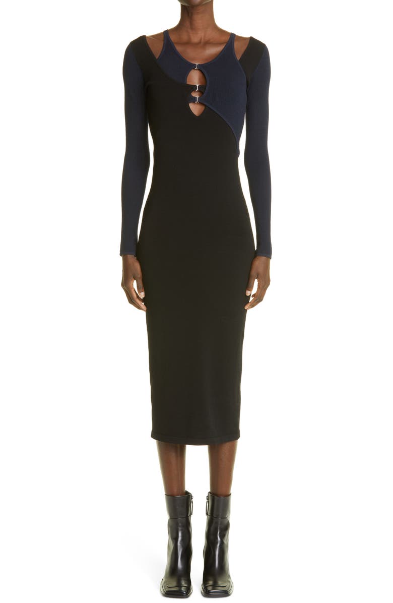Dion Lee E-Hook Overlay Long Sleeve Midi Dress, Main, color,