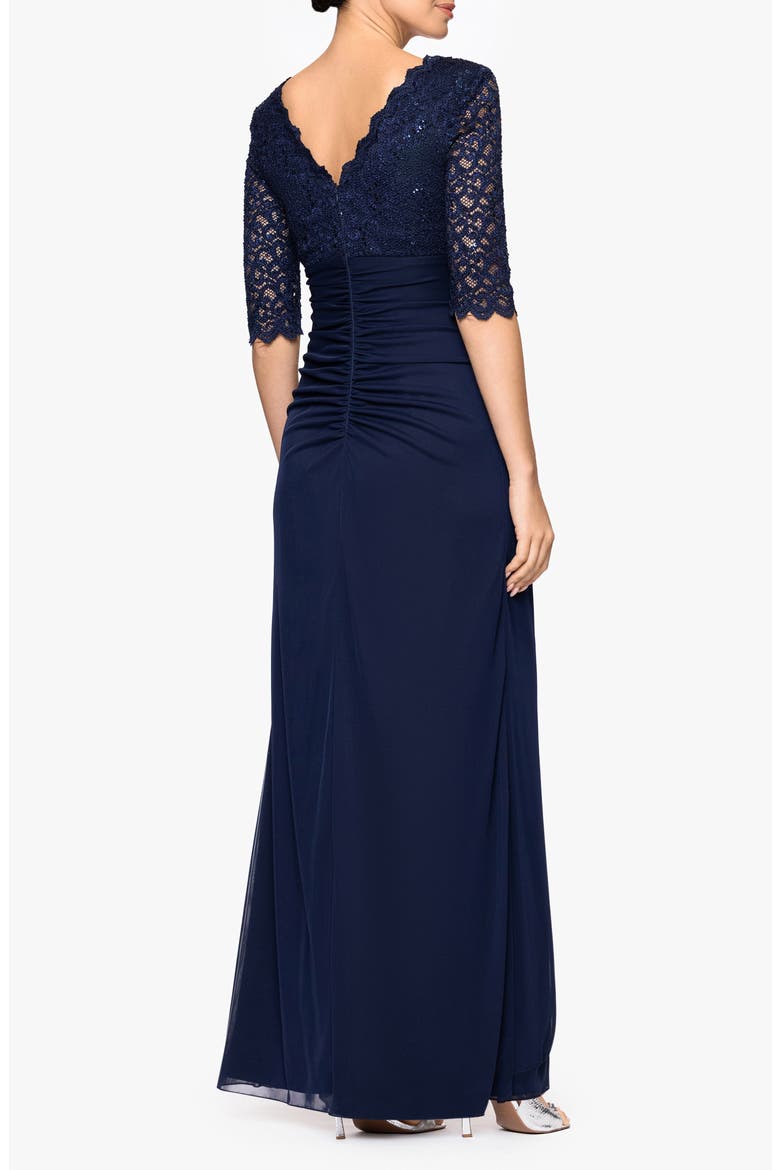 Mixed Media Rhinestone Accent Gown, Alternate, color, NAVY
