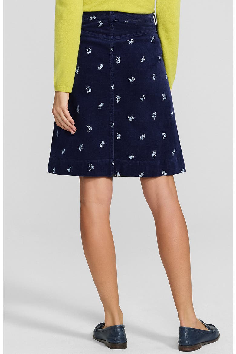 Corduroy Mid Rise Button Through Above the Knee Skirt, Alternate, color, Embroidery/Deep Sea Navy