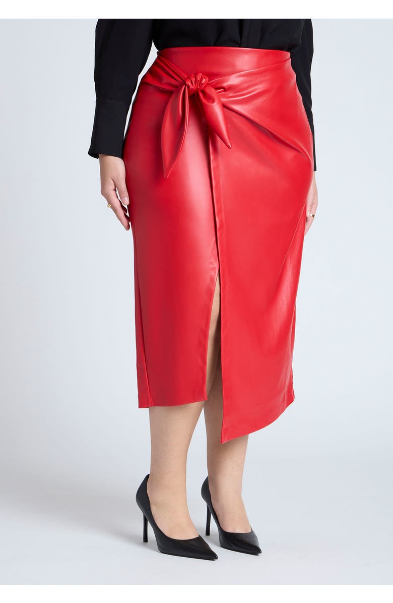 ELOQUII Wrap Front Faux Leather Midi Skirt, Alternate, color, Chocolate Fondant