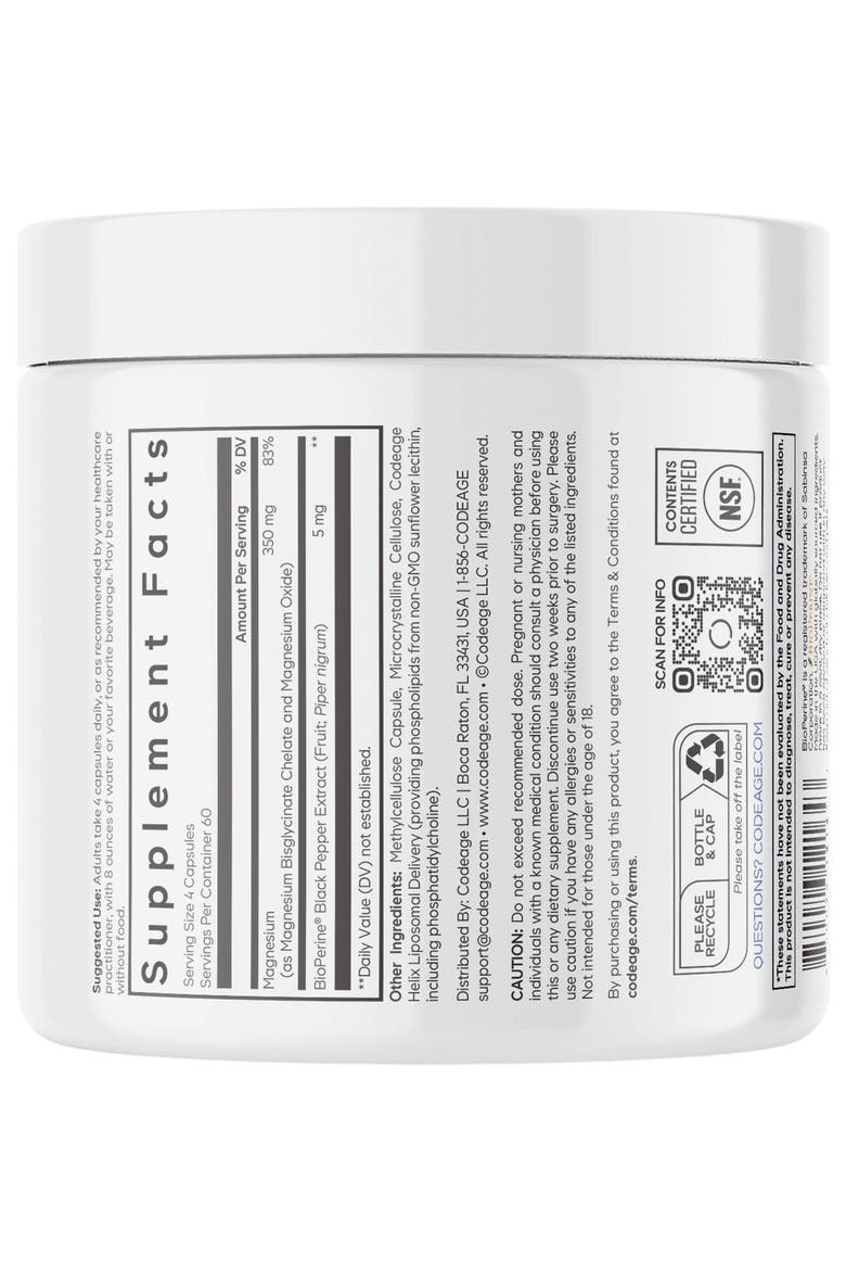 Magnesium Bisglycinate Chelate Supplement 2-Month Supply, Alternate, color, White