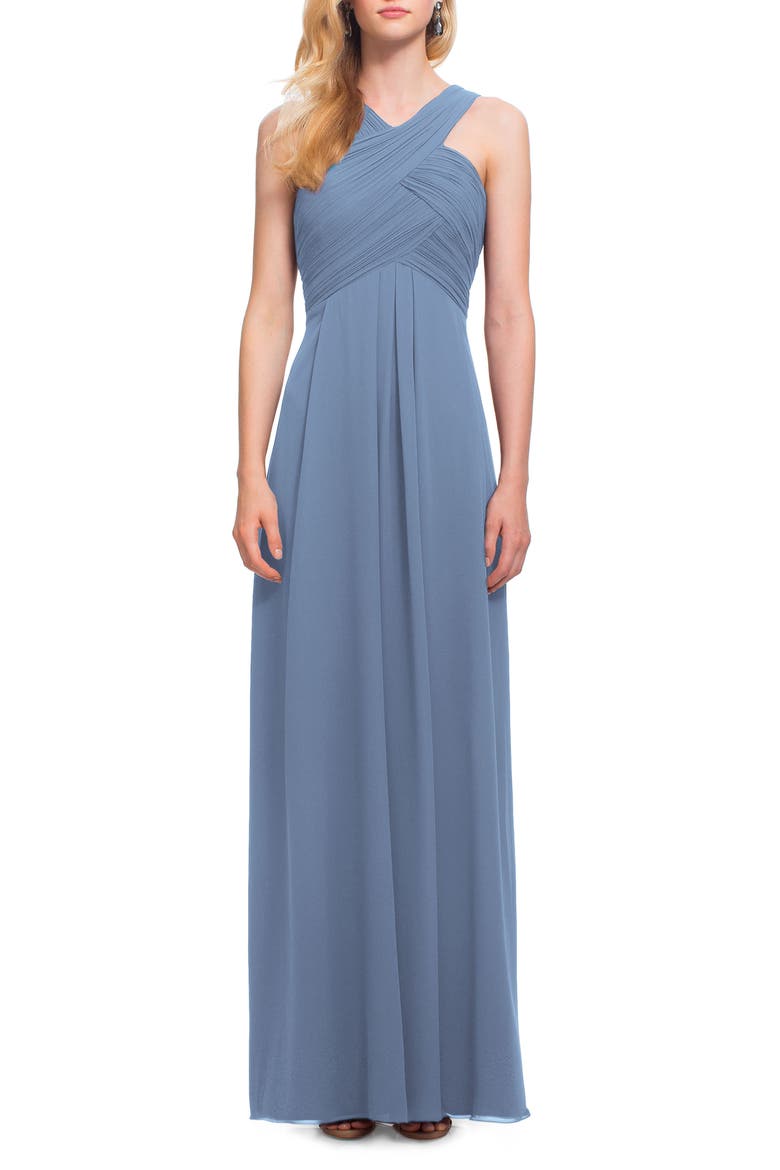Crisscross Neck Chiffon A-Line Gown, Main, color, SLATE