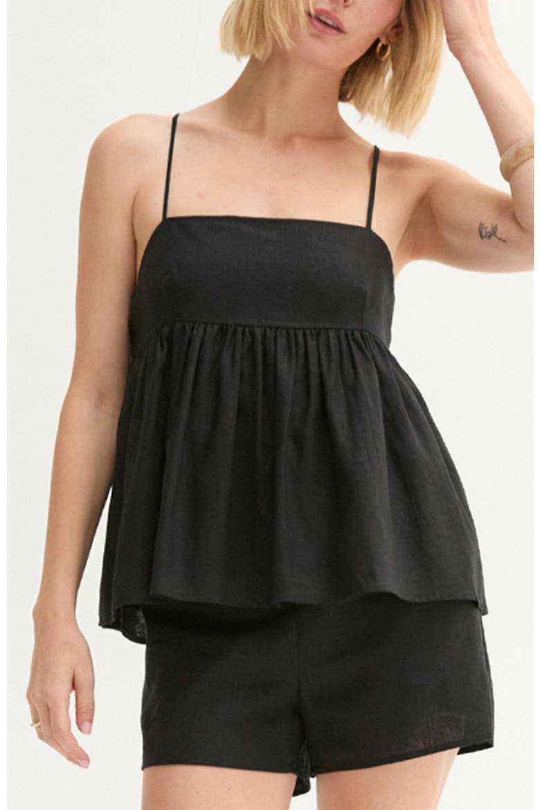 Tie Back Babydoll Linen Blend Top, Alternate, color, Black