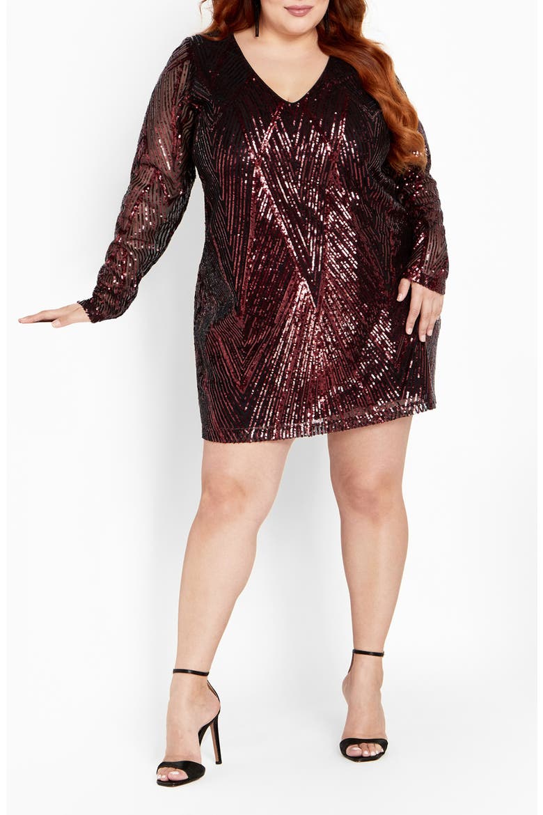 Veda Long Sleeve Sequin Minidress, Main, color, RUBY
