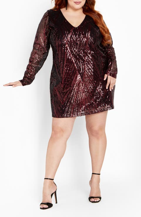 Veda Long Sleeve Sequin Minidress (Plus)