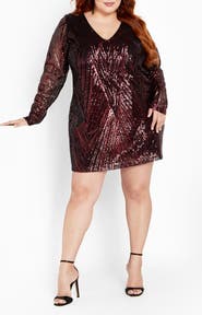 City Chic Veda Long Sleeve Sequin Minidress