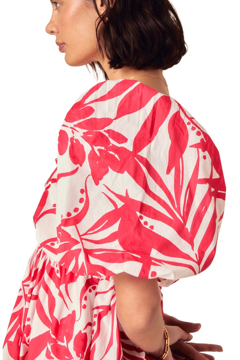 Nova Print Organic Cotton Puff Sleeve Minidress, Alternate, color, RED