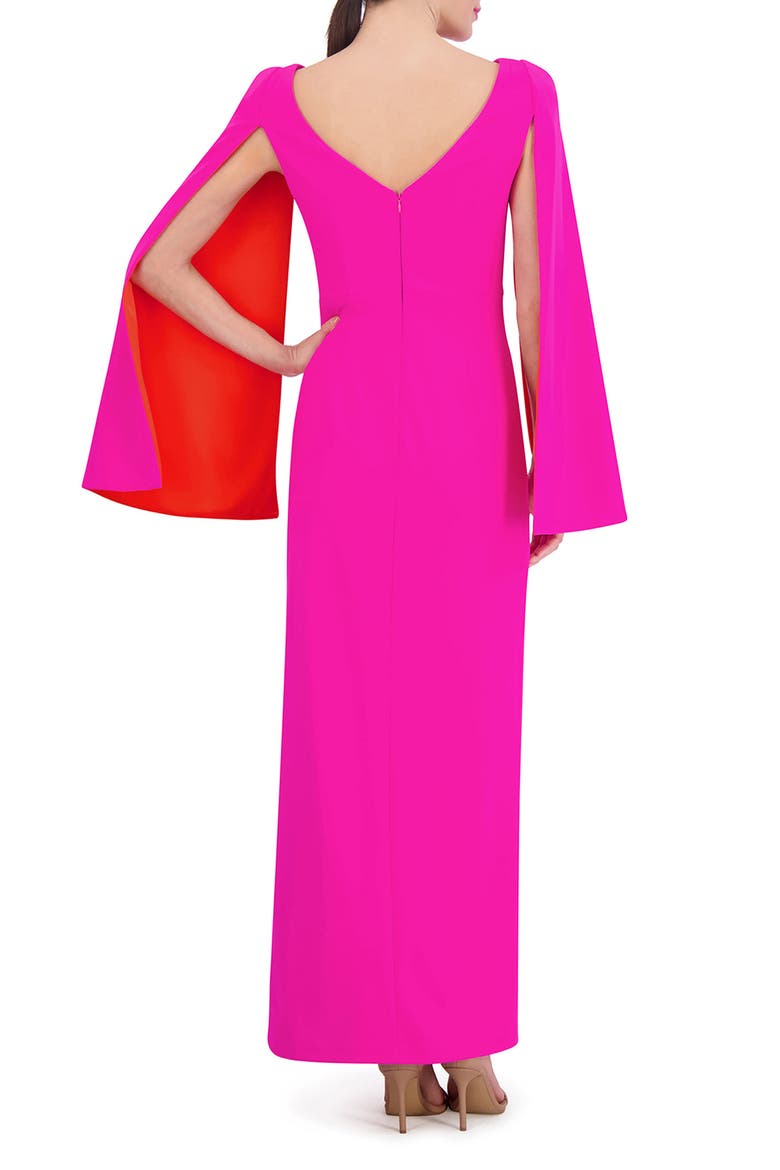 Long Sleeve Capelet Scuba Crepe Dress, Alternate, color, FUCHSIA