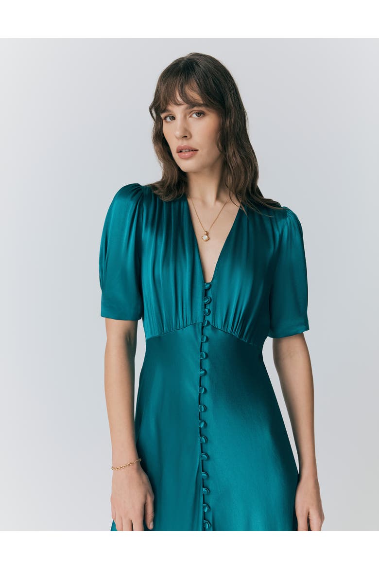 Madison Satin Midi Dress, Alternate, color, Emerald Sea