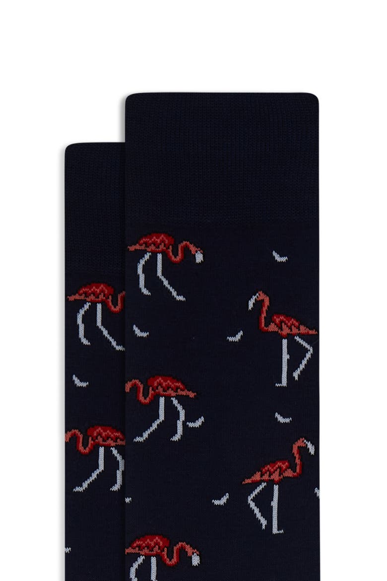 Flamingo Dress Socks, Alternate, color, NAVY
