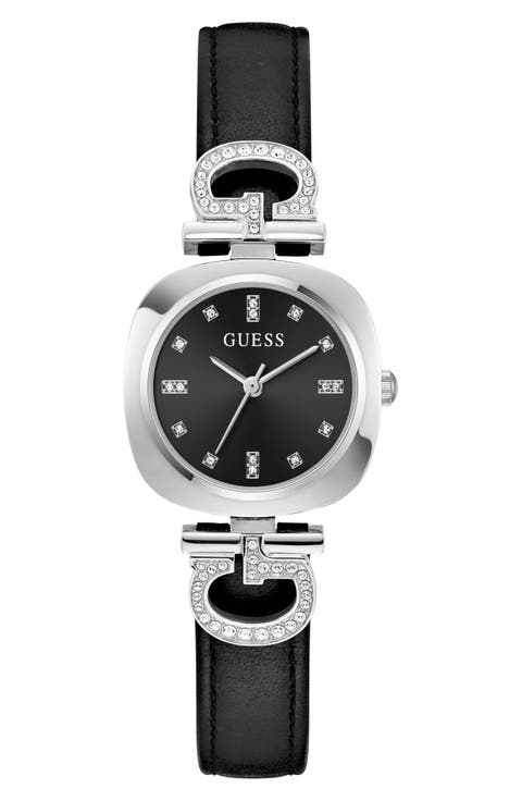 Crystal G-Logo Leather Strap Watch, 28mm