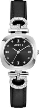 GUESS Crystal G-Logo Leather Strap Watch, 28mm