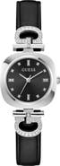 GUESS Crystal G-Logo Leather Strap Watch, 28mm