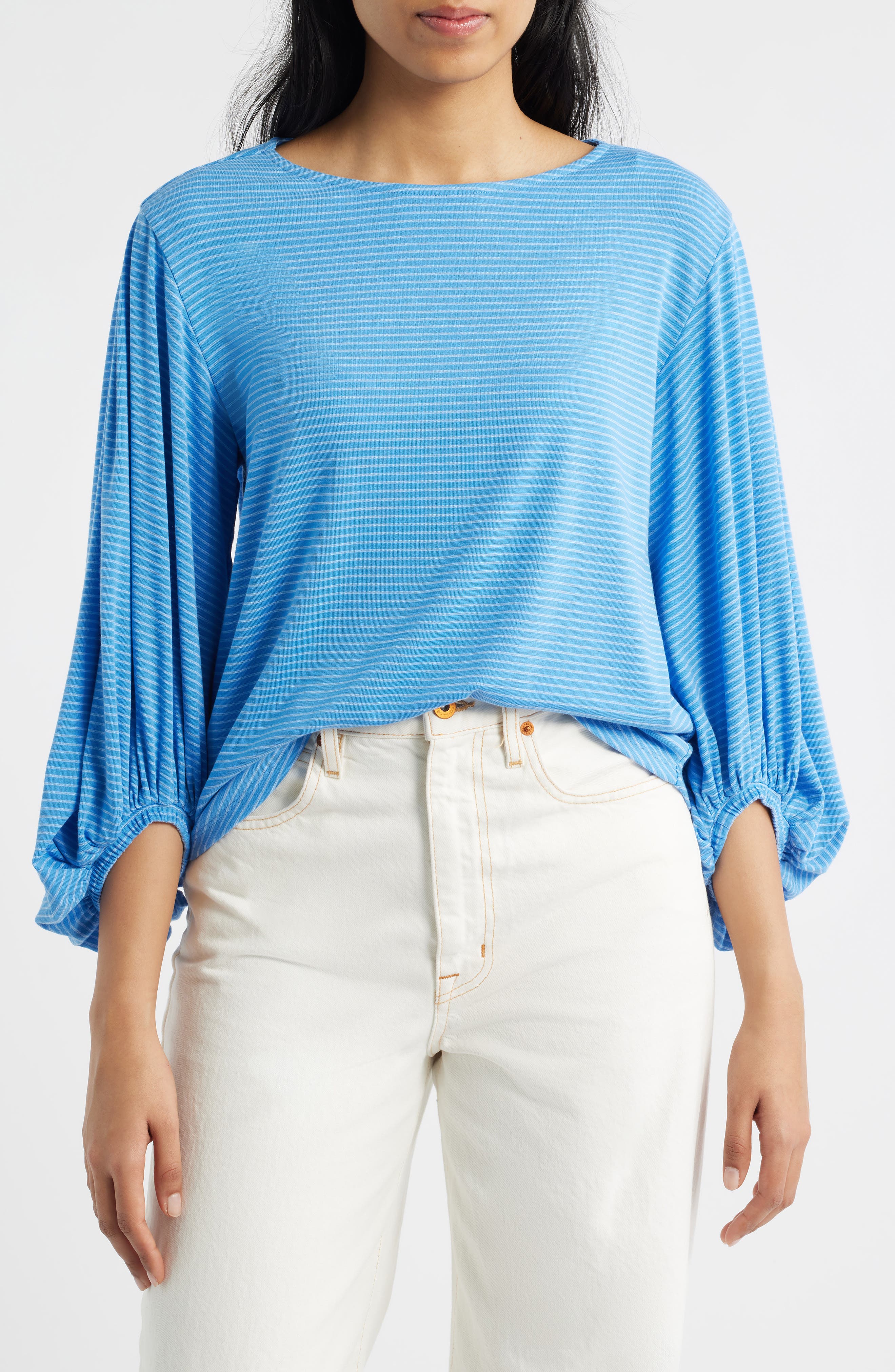 Stripe Balloon Sleeve Knit Top - image 3