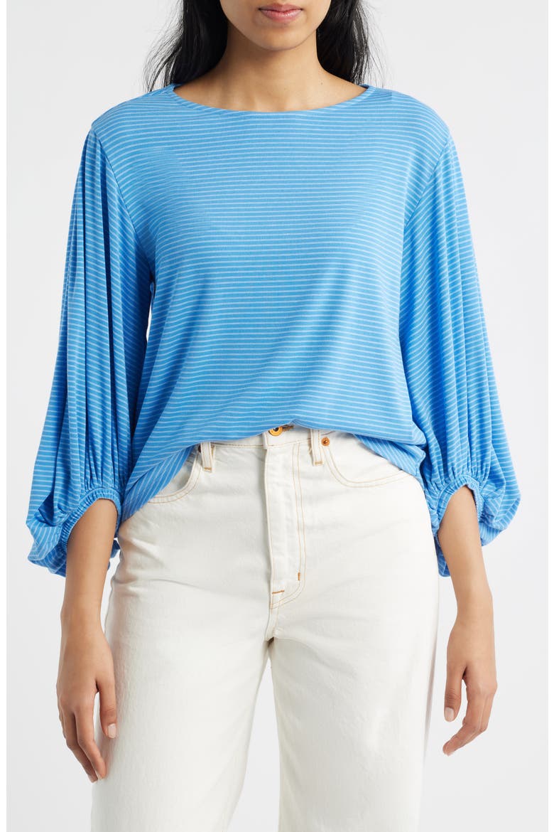 Stripe Balloon Sleeve Knit Top, Main, color, MEDITERRANEAN BLUE