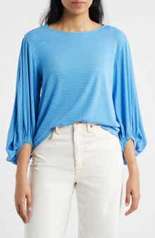 Wit & Wisdom Stripe Balloon Sleeve Knit Top