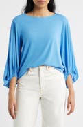 Wit & Wisdom Stripe Balloon Sleeve Knit Top